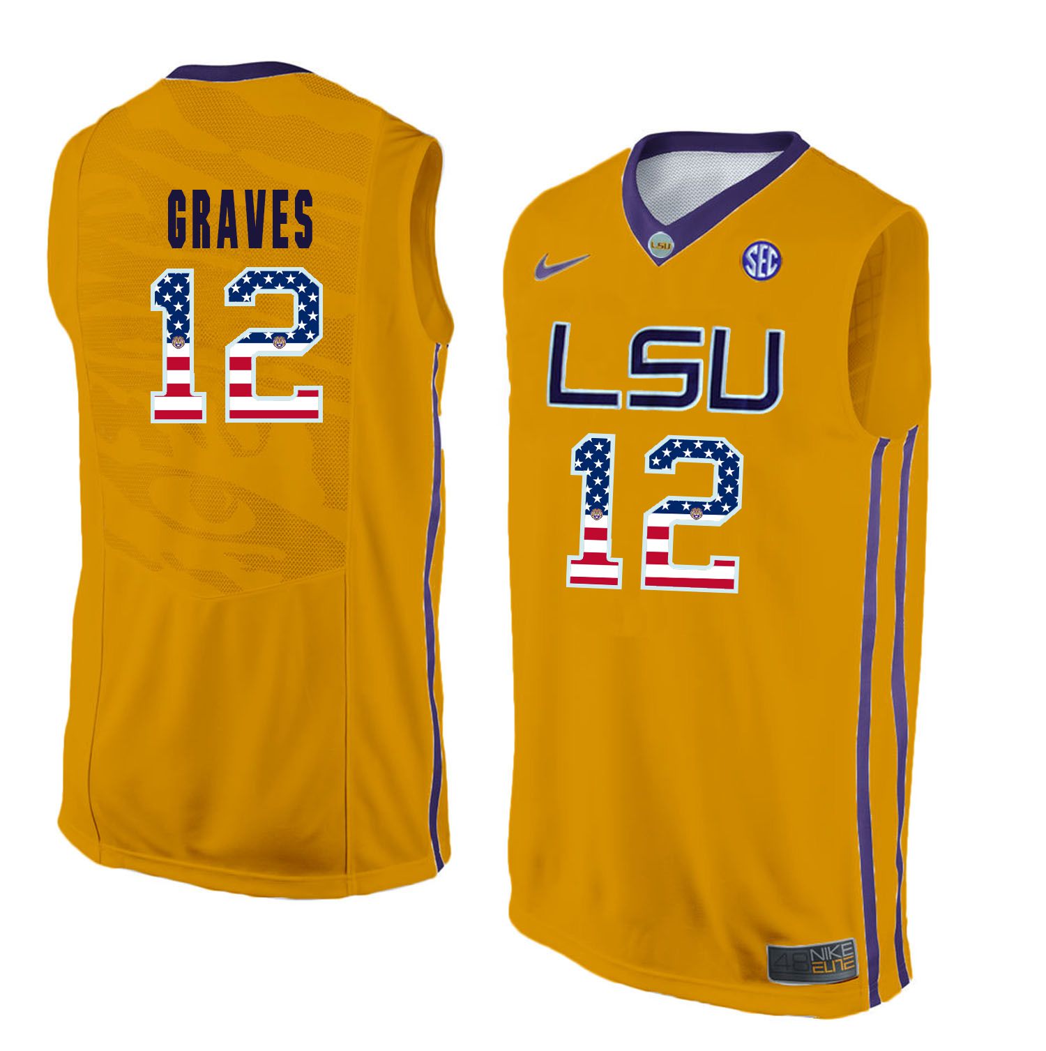 Men LSU Tigers #12 Graves Yellow Flag Customized NCAA Jerseys->customized ncaa jersey->Custom Jersey